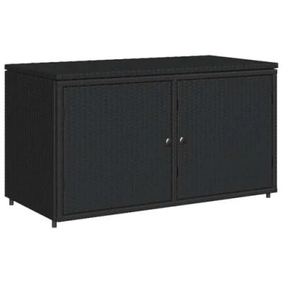 Abbildung von vidaXL Gartenschrank, Geräteschrank mit viel Stauraum, Beistellschrank Schrank Türen, Balkonschrank Terrassenschrank, Schwarz Poly Rattan