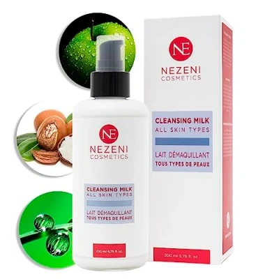Abbildung von Nezeni Gesichtsreinigungsmilch Make up Entferner für alle Hauttypen und empfindliche Haut 200 ml 4 Wirkstoffe Vegan Niedriger Konservierungsstoffgehalt