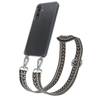 Abbildung von EAZY CASE Handykette mit verstellbarem Trageriemen kompatibel Samsung Galaxy A35 Taschengurt transparenter Handyhülle für Hülle dünner Schulterriemen in Grau Schwarz Silber