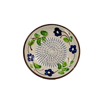 Abbildung von Kaladia Multireibe 12cm Reibeteller in braun mit Blumen, Keramik, handbemalte Küchenreibe Made Spain