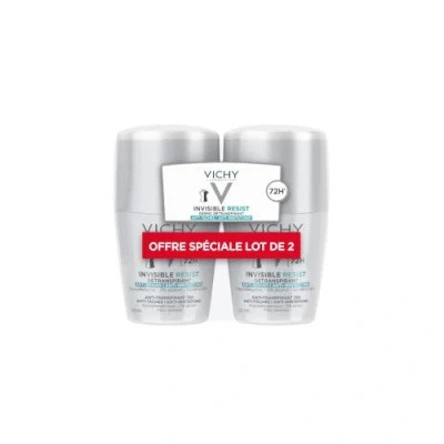 Abbildung von Vichy, Invisible Resist, Deodorant Roll On, mit langer Wirksamkeit, 72 h, gegen gelbe und weiße Flecken, geeignet für empfindliche Haut, 2 x 50 ml