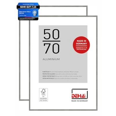 Abbildung von DEHA Design Bilderrahmen, 50 x 70 cm (2er Set), Aluminium, Grau matt, Posterrahmen zum Aufhängen im Hoch &amp; Querformat, bruchsicheres Kunstglas, Tribeca