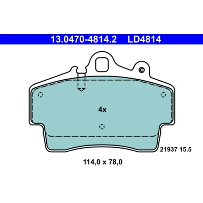 Abbildung von ATE Ceramic 13.0470 4814.2 Bremsbelagsatz für Verschleißwarnanzeiger vorbereitet, exkl. Verschleißwarnkontakt PORSCHE: Boxster, Cayman