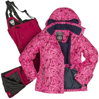 Abbildung von Killtec Skianzug Mädchen Skijacke pink gemustert + Skihose bordeaux, verschweißte Nähte
