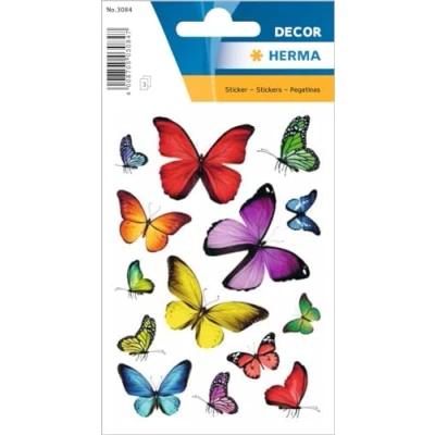 Abbildung von HERMA 3084 Aufkleber Schmetterlinge Bunt klein groß, 42 Stück, Schmetterling Sticker in rot lila gelb blau, Etiketten für Fotoalbum Tagebuch Poesiealbum Scrapbooking Dekoration Briefe DIY Basteln