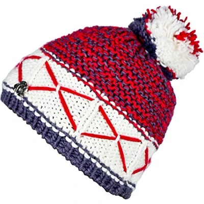 Abbildung von GUGGEN Mountain Wintermütze Mütze für Damen mit Bommel Strickmütze Bommelmütze Warme Classic Mützen Cap leichtem Fleecefutter Rot Weiss