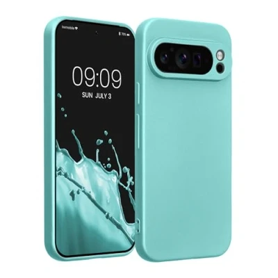 Abbildung von kwmobile Handyhülle kompatibel mit Google Pixel 9 Pro Hülle weiche Silikon Case metallisch schimmernd in Metallic Mintgrün
