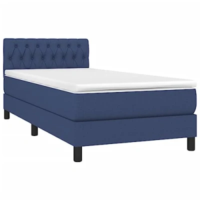 Abbildung von vidaXL Boxspringbett mit Matratze LED Polsterbett Bett Einzelbett Bettgestell Bettrahmen Lattenrost Hotelbett Schlafzimmerbett Blau 100x200cm Stoff