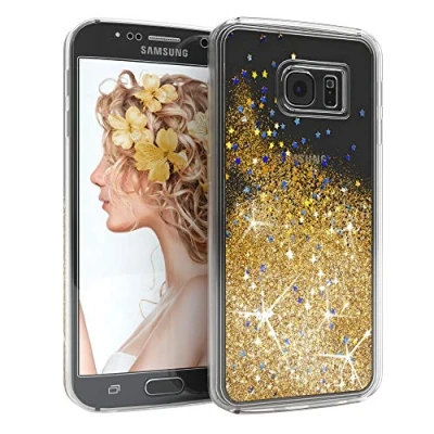 Abbildung von EAZY CASE Hülle kompatibel mit Samsung Galaxy S6 Edge Plus Schutzhülle Flüssig Glitzer, Handyhülle, Schutzhülle, Back Cover Glitter Flüssigkeit, aus TPU/Silikon, Transparent/Durchsichtig, Gold