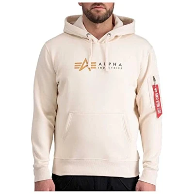 Abbildung von Alpha Industries Label Kapuzenpullover, Herren, Größe: 3XL, Jet stream white