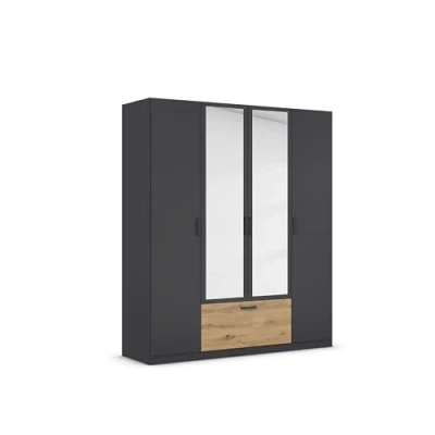 Abbildung von rauch Drehtürenschrank &quot;Bari&quot;, mit Schubkasten und Spiegel mittig, Metallgriffen in Graumetallic