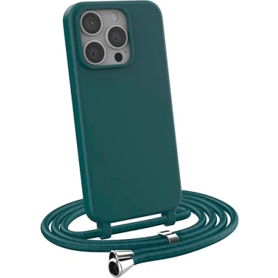 Abbildung von MyGadget Handykette für iPhone 15 Pro [ Hülle mit verstellbaren Band ] TPU Handyhülle Handyband zum Umhängen Kordel Schnur Case Schutzhülle Dunkelgrün