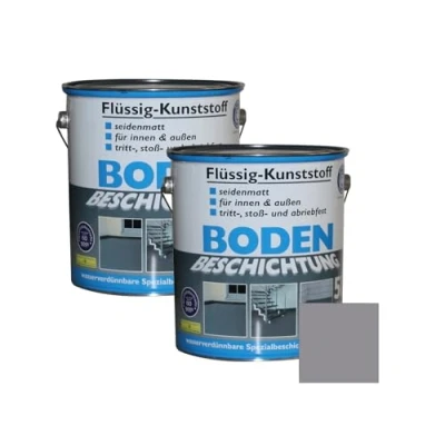 Abbildung von Dynamic24 10 Liter Flüssig Kunststoff Bodenbeschichtung 2x5L 100m² Betonfarbe Beton Beschichtung Boden Estrich Farbe Halle Bodenfarbe Innen Außen Keller Terrasse Kellerboden (Platingrau)