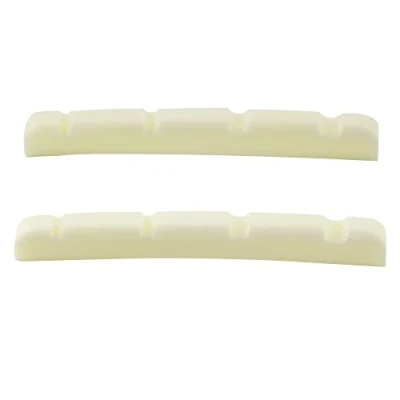 Abbildung von Musiclily Pro 41,91mm Gekerbt P Bass Knochensattel Bone Nut Gewölbter Unterseite für 4 saitige Fender Style Precision Bass,Elfenbein (2 Stück)