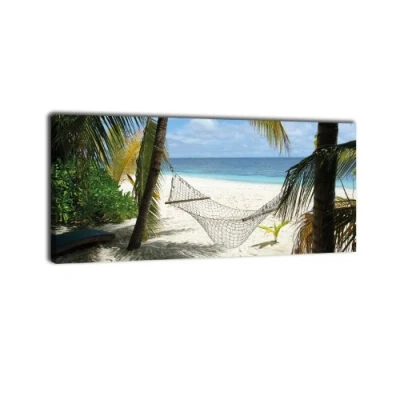Abbildung von wandmotiv24 Leinwandbild Panorama Nr. 266 Südseetraum 100x40cm, Keilrahmenbild, Bild auf Leinwand, Strand Meer Palme