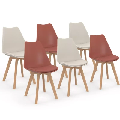 Abbildung von IDMarket Set mit 6 skandinavischen Stühlen Sara Mix Color Terracotta x3 und Beige x 3