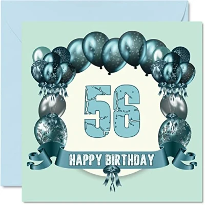 Abbildung von Lustige Geburtstagskarte zum 56. Geburtstag für Männer Geburtstagsballons Happy Birthday Karte Vater, Cousin, Tante, Nanny, Freund, Großvater, Onkel, Mutter, Oma, 145 mm x Grußkarten,