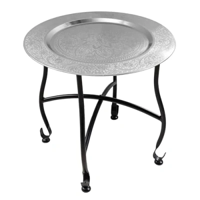 Abbildung von riess ambiente Beistelltisch MARRAKESCH 40cm silber / schwarz · Wohnzimmertisch aus Metall (Einzelartikel, 1 St), Teetisch rund handmade abnehmbares Tablett klappbar