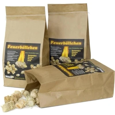 Abbildung von Feuerbällchen, Grillanzünder, Kaminanzünder, Anzündhilfe (Ökologische Anzündwolle aus Naturprodukten, zum Anzünden der Grillkohle, Lagerfeuers oder Kamins) 10 kg