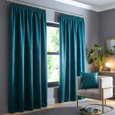 Abbildung von Fusion Waldgrüne Vorhänge B46 x L72 (117 183 cm) 100% Baumwolle 2 Paneele Bleistiftfaltenvorhänge in Grün Schalldichte Vorhang &amp; Thermogardinen für Schlafzimmer Grüne Plissee
