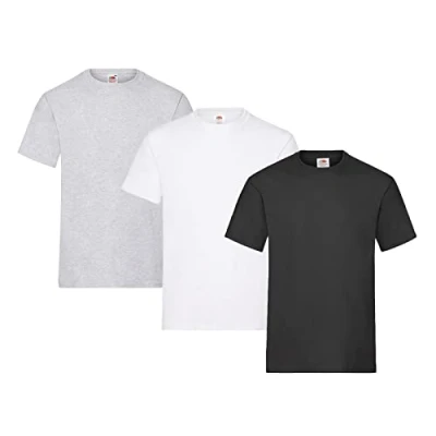 Abbildung von Fruit of the Loom Herren Heavy T Shirt 3er Pack, 1 x Schwarz, Weiß, Grau und HL Kauf Notizblock, M