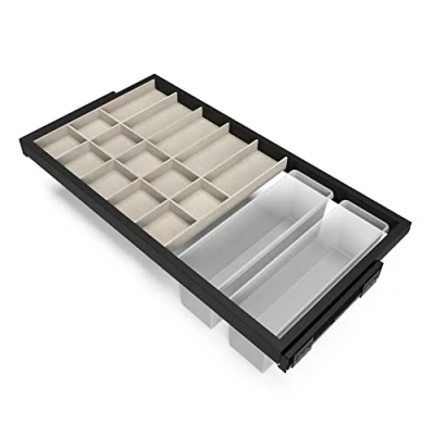 Abbildung von Emuca Organisationsschublade für Schränke mit Hilfstablett und sanft schließenden Schienen Schränke, Modul 900mm, regulierbare, Tiefschwarz Steingrau lackiert