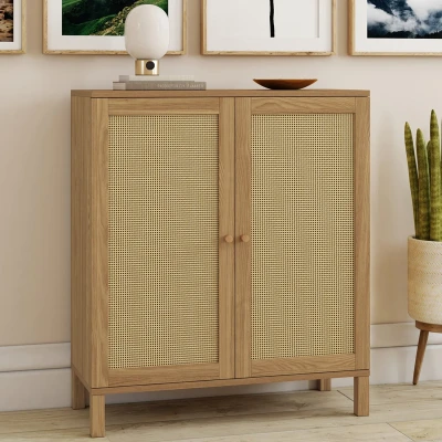 Abbildung von Beistellbuffet im Vintage Stil, 2 Türen, 70 cm HANAE mit natürlichem Effekt, Rohrgeflecht IDMarket