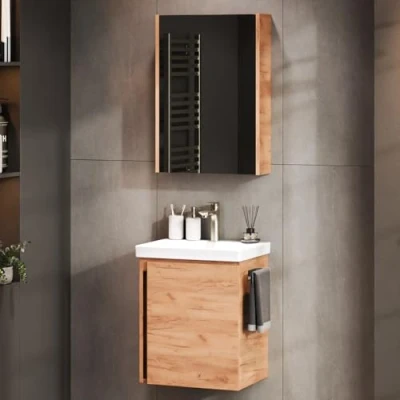 Abbildung von Planetmöbel Badmöbel Set Waschbeckenunterschrank mit Spiegelschrank 50cm, (Komplett Set, 3 St)
