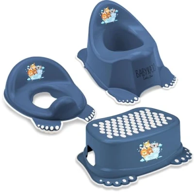 Abbildung von Babykajo 3 in 1 Baby Töpfchen Set Kinder + Toilettensitz Tritthocker aus BPA freiem Plastik und mit Antirutschfüßchen. (dunkelblau)
