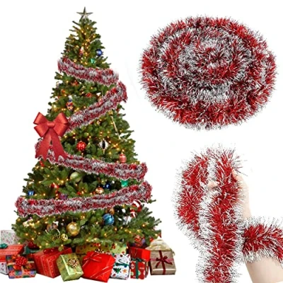 Abbildung von Kaiyingxin Weihnachtsbaum Lametta Girlande Rot, 10 m Weihnachtsdeko Christbaumschmuck Weihnachten Weihnachtsgirlande Baumschmuck Rot