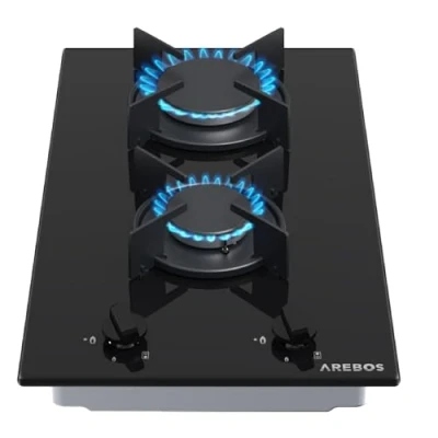 Abbildung von Arebos Gaskochfeld 2 Flammig Glaskeramik Gasherd mit automatischem Flammenschutz ERD oder Propangas Gaskocher Autark, effizient und energiesparend