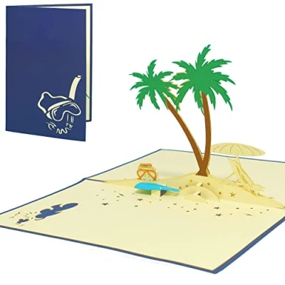 Abbildung von LINPOPUP® Pop Up Karte Urlaub, 3D Grußkarte zur Reise am Meer, See, Strand, Gutscheinkarte, Klappkarte für Reisen, Geburtstag Kreative Verpackung Geldkarte, N109