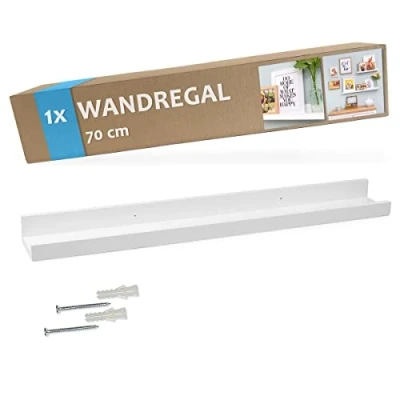 Abbildung von PHOTOLINI Wandregal stabiles MDF Holz Weiß 70 cm, Schweberegal, modernes Design, Bilderleiste für Fotos, Poster &amp; Deko Objekte zur flexiblen Gestaltung, U Form, einfaches Anbringen