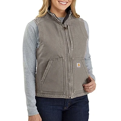Abbildung von Carhartt Damen Relaxed Fit Washed Duck Sherpa Lined Weste , Braungrau, XS