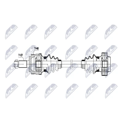 Abbildung von NTY NPW BM 199 Antriebswelle Hinterachse links 625mm Schaltgetriebe, Automatikgetriebe BMW: 3 Touring, Limousine, Coupe