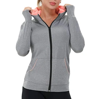 Abbildung von AMZSPORT Damen Laufjacke Sportjacke Langarm Trainingsjacke Sweatjacke mit Tasche Für Yoga Fitness Grau XL