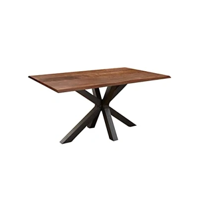 Abbildung von SAM Baumkantentisch 160 x 85 cm Spyro, Akazienholz nussbaumfarben &amp; massiv, Esszimmertisch mit mattschwarzem Spider Metallgestell, Platte 26 mm