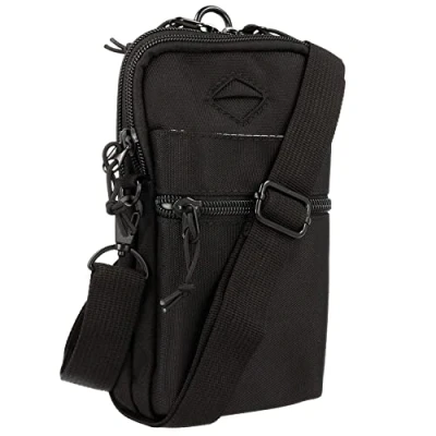 Abbildung von XiRRiX Handytasche zum Umhängen universal Smartphone Tasche mit Karabiner und Gürtelschlaufe Gürteltasche Handy für Herren Holster aus robustem Material Umhängetasche in schwarz