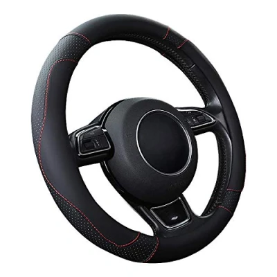 Abbildung von SFONIA Auto Lenkrad Abdeckung Lenkradschutz Lenkradhülle Mikrofaser Leder Universal 37 38cm/15 &quot;Rutschfest Atmungsaktiv Langlebig (Schwarz)