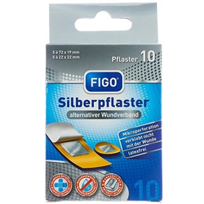 Abbildung von FIGO Wundpflaster 10er Silberpflaster (Set, 10 St., Silberpflaster), Hypoallergen Hautfreundlich Pflaster Pflasterstrips Atmungsaktiv