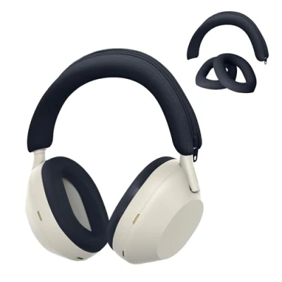 Abbildung von kwmobile Kopfband Abdeckung Ohrpolster Set kompatibel mit Sony WH 1000XM5 Headband Case Kopfhörer Ersatz Polster Schutz in Dunkelblau