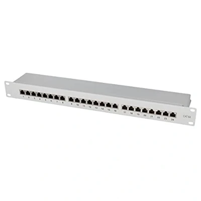 Abbildung von LogiLink Professional PrimeLine Cat.6A (500 MHz) Patchpanel grau, 19&quot;, STP (geschirmt) 24 Port (RJ45), Lichtgrau