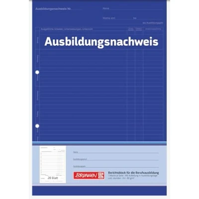 Abbildung von BRUNNEN Formularbuch Ausbildungsnachweis, tägliche Eintragungen DIN A4 1x 28 Seiten