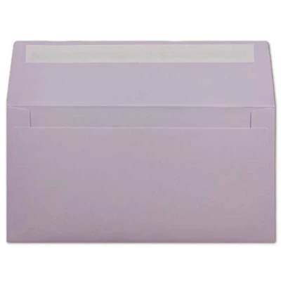 Abbildung von 75 DIN Lang Brief Umschläge Flieder 11 x 22 cm 120 g/m² Haftklebung Standard Kuverts für Taufe &amp; Einladungen von Ihrem Glüxx Agent