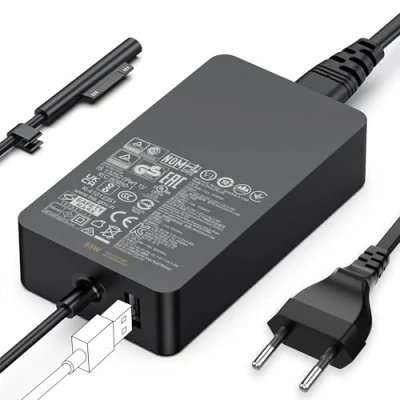 Abbildung von 65W Surface Pro Ladegerät 15V 4A Microsoft Ladekabel Netzteil für 11/10/9/8/7/7+/6/5/4/3/X, Laptop 7/6/5/4/3/2 Studio i5, Go 3/2 Tablet, Book 3/2/1, mit USB