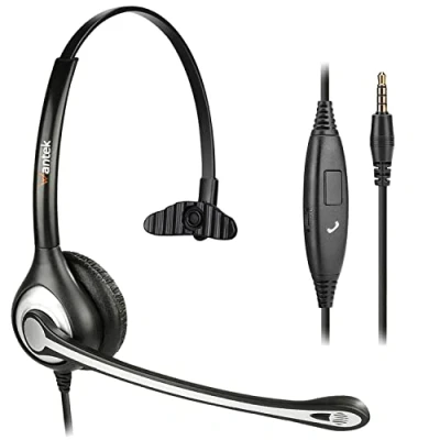 Abbildung von Wantek Headset Handy Mono mit Noise Cancelling Mikrofon, Smartphone Kopfhörer für iPhone Samsung Huawei HTC LG ZTE BlackBerry Android Mobiltelefon 3,5mm Klinkenstecker(F600J35)