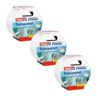 Abbildung von TESA 56349, Transparent, Befestigung, Reparatur, Verstärkung, Metall, PVC, Polycarbonat, Polypropylen, Holz, rau, weich, UV beständig, Wasserfest, 10 m