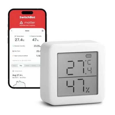 Abbildung von SwitchBot Thermometer Hygrometer Innen, Digital Bluetooth Thermo mit APP, Taupunkt/VPD/Absolute Feuchtigkeitssensor,