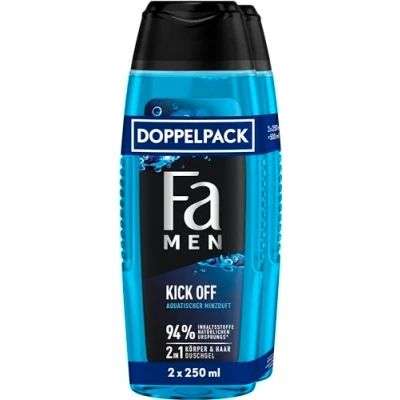 Abbildung von FA Men 2in1 Duschgel Kick Off, 2er Pack (2 x 250 ml) Formel für Haare &amp; Körper, aktiviere deine Sinne mit dem intensiven, maskulinfrischen Duft von Eukalyptus und aquatischer Minze