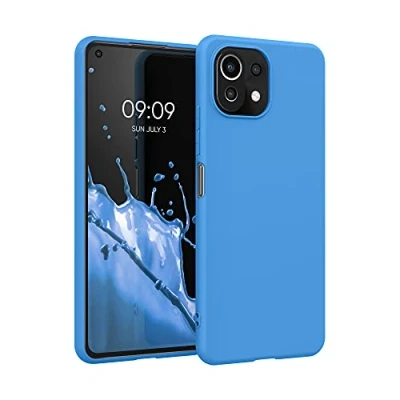 Abbildung von kwmobile Hülle kompatibel mit Xiaomi 11 Lite (5G) NE/Mi weiches TPU Silikon Case Cover geeignet für kabelloses Laden Strahlend Blau
